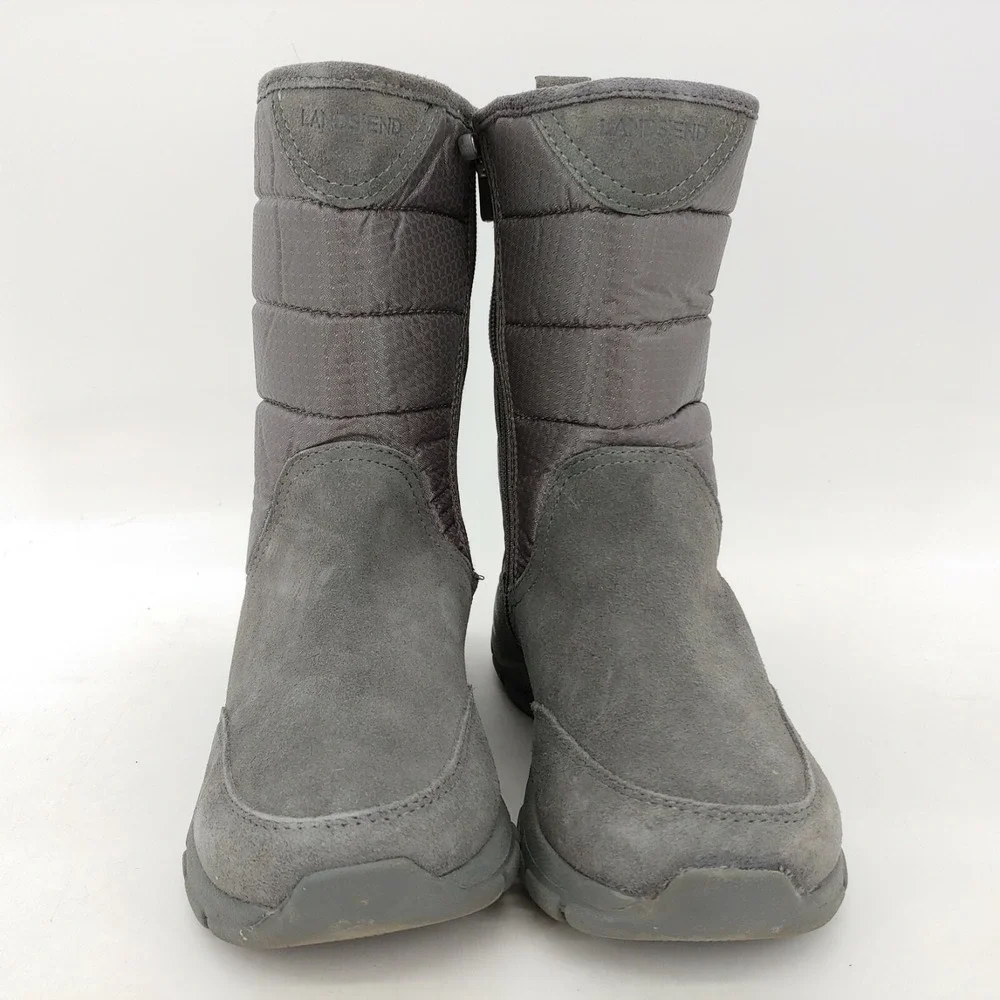 Lands End Boots Womens Gray 6 Suede All Weather Shoes Lined Side Zip‎ Mid Calf
